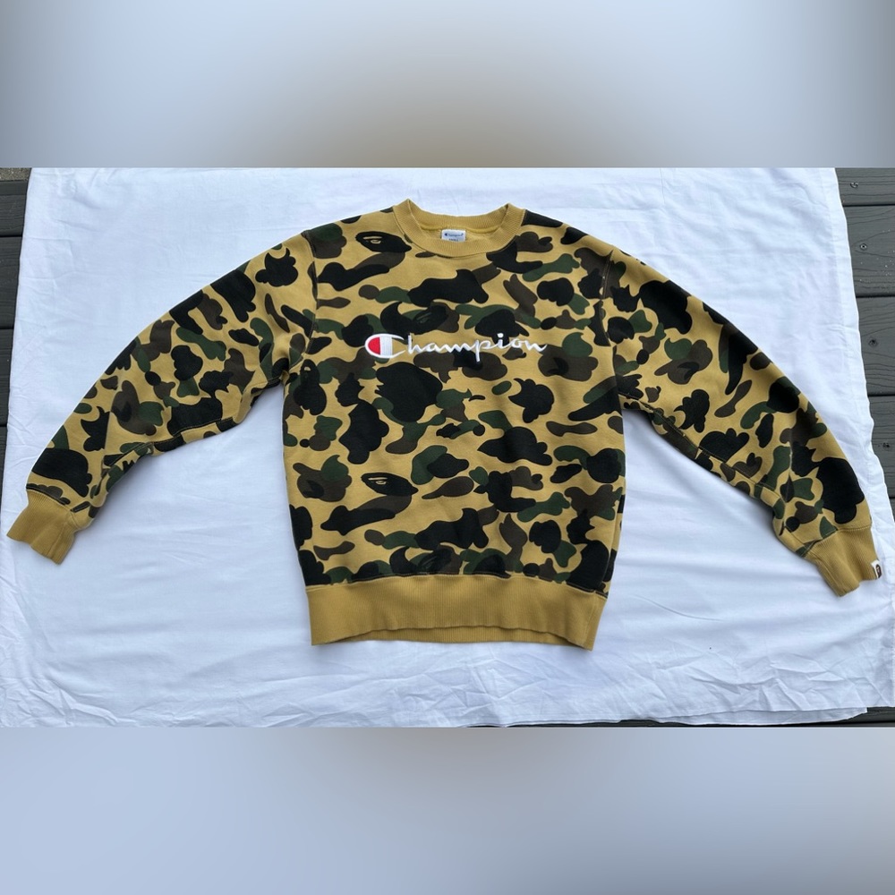 Bape Champion 1st Camo Crewneck Sweater Sweatshirt Yellow